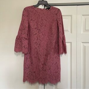 Banana Republic Sheath Lace Overlay Bell Sleeve Dark Rose Size 4
